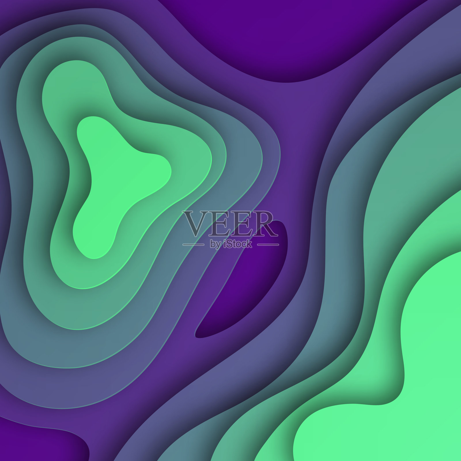 纸雕背景 - 绿色抽象流动形状 - 时尚的3D设计插画图片素材