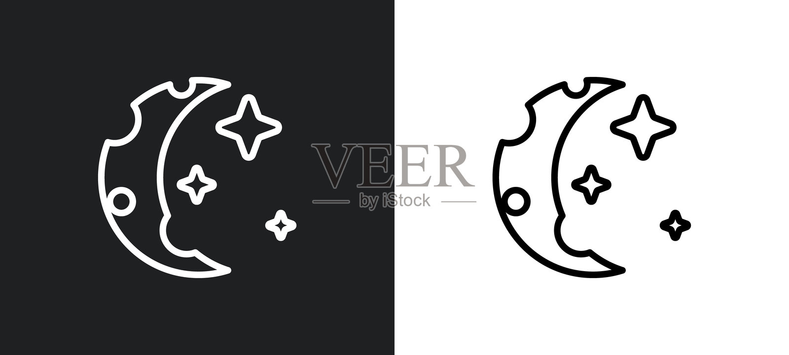 黑白色的半月轮廓图标。来自天文学收藏的半月平面矢量图标，适用于网页、移动应用和用户界面。插画图片素材