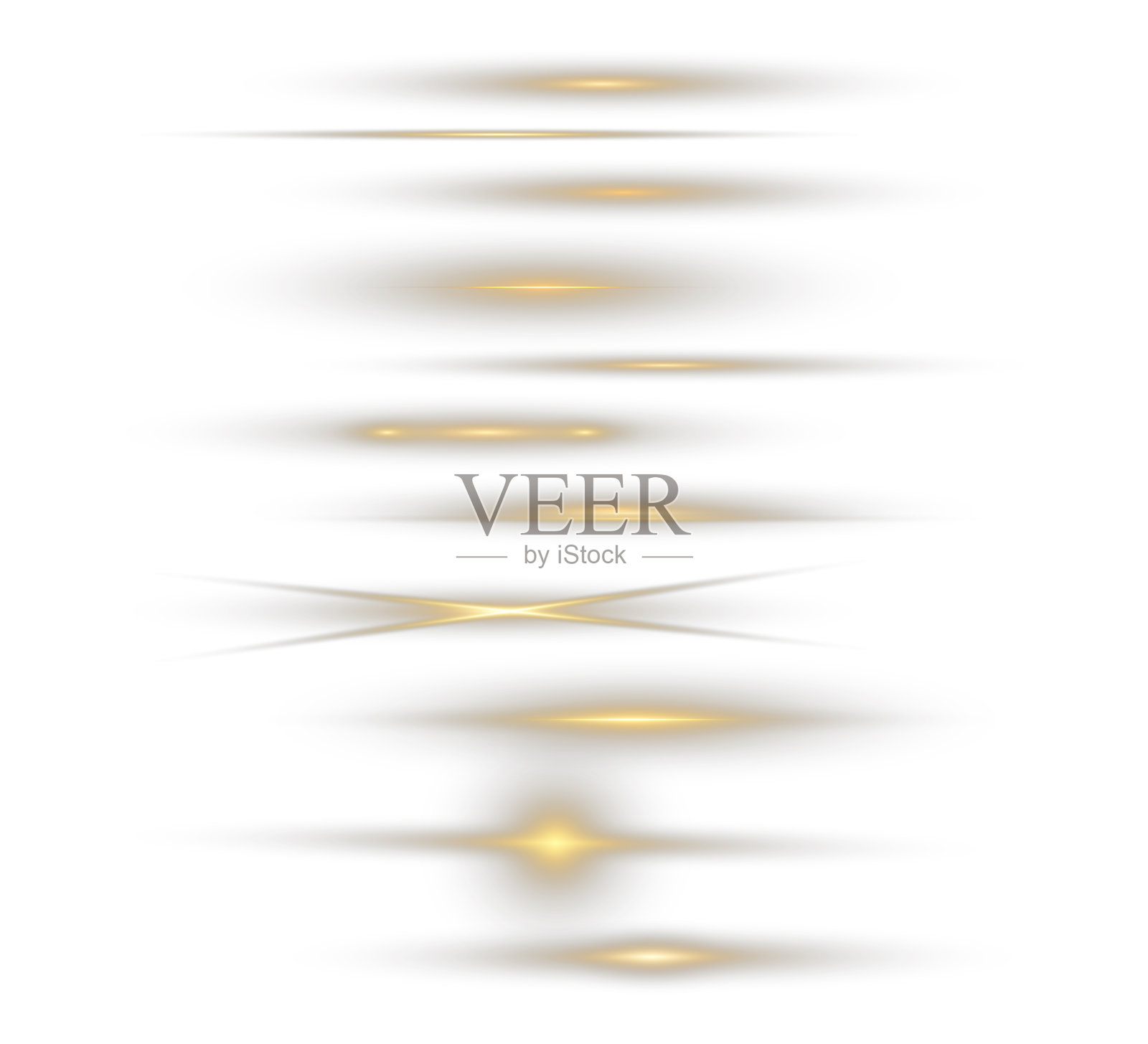 水平的金色光线，带有眩光和闪光，独立于透明背景。光星金色。阳光金色。闪光金色。插画图片素材