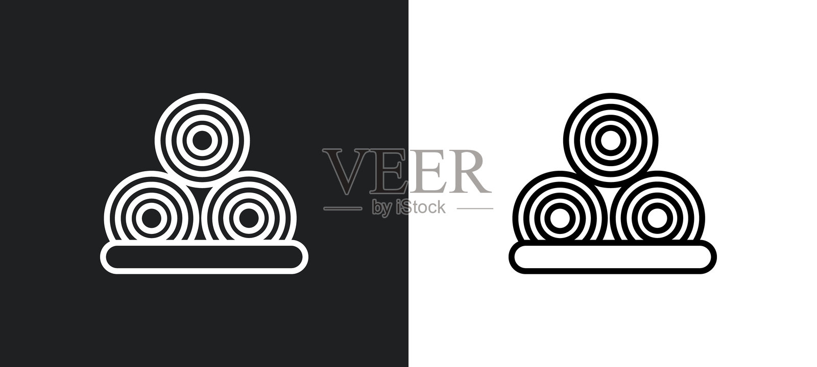 白色和黑色的干草卷轮廓图标。来自农业和园艺系列的干草卷平面矢量图标，适用于网页、移动应用和用户界面。插画图片素材