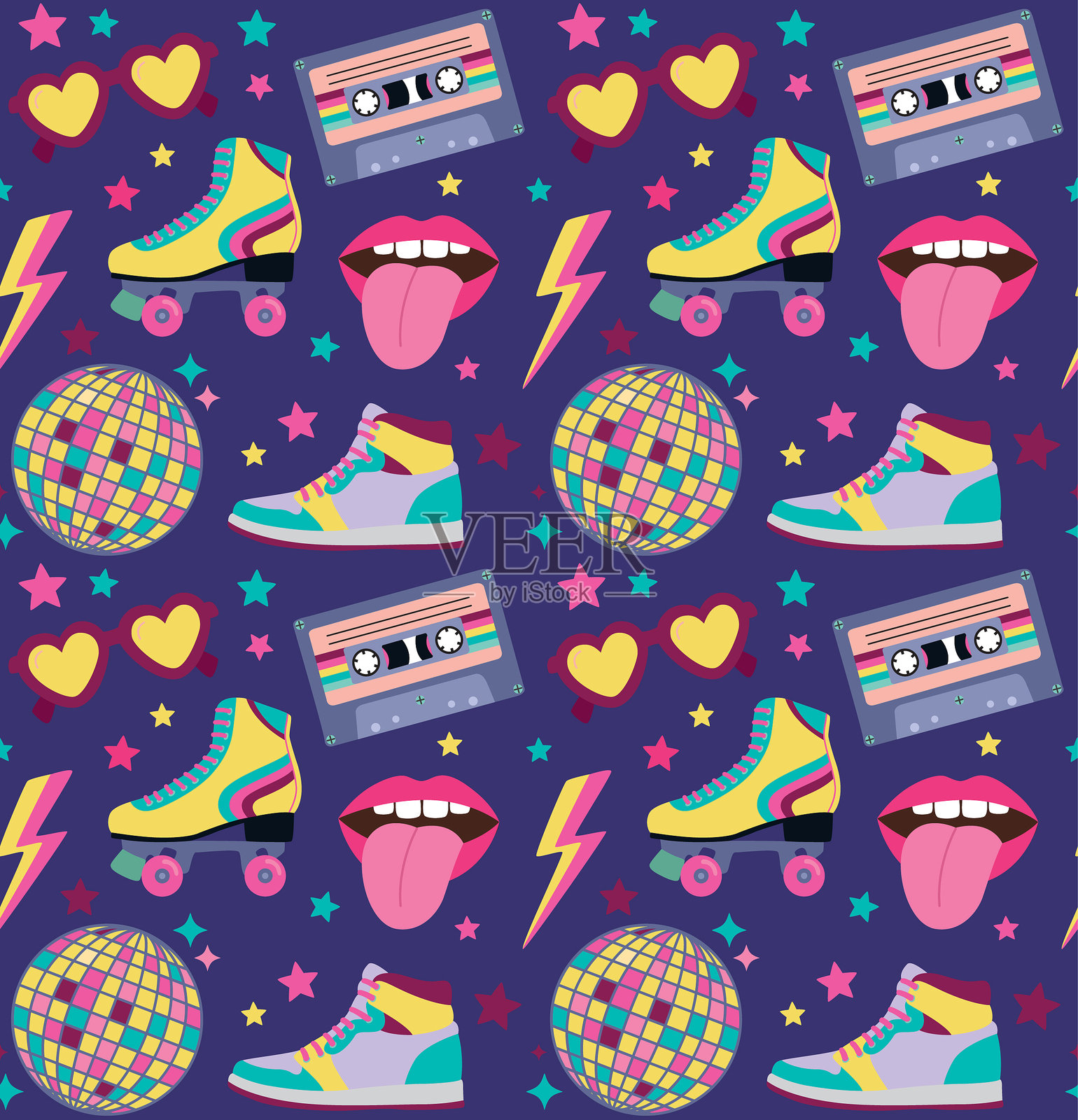 带有复古物品的彩色矢量背景。插画图片素材