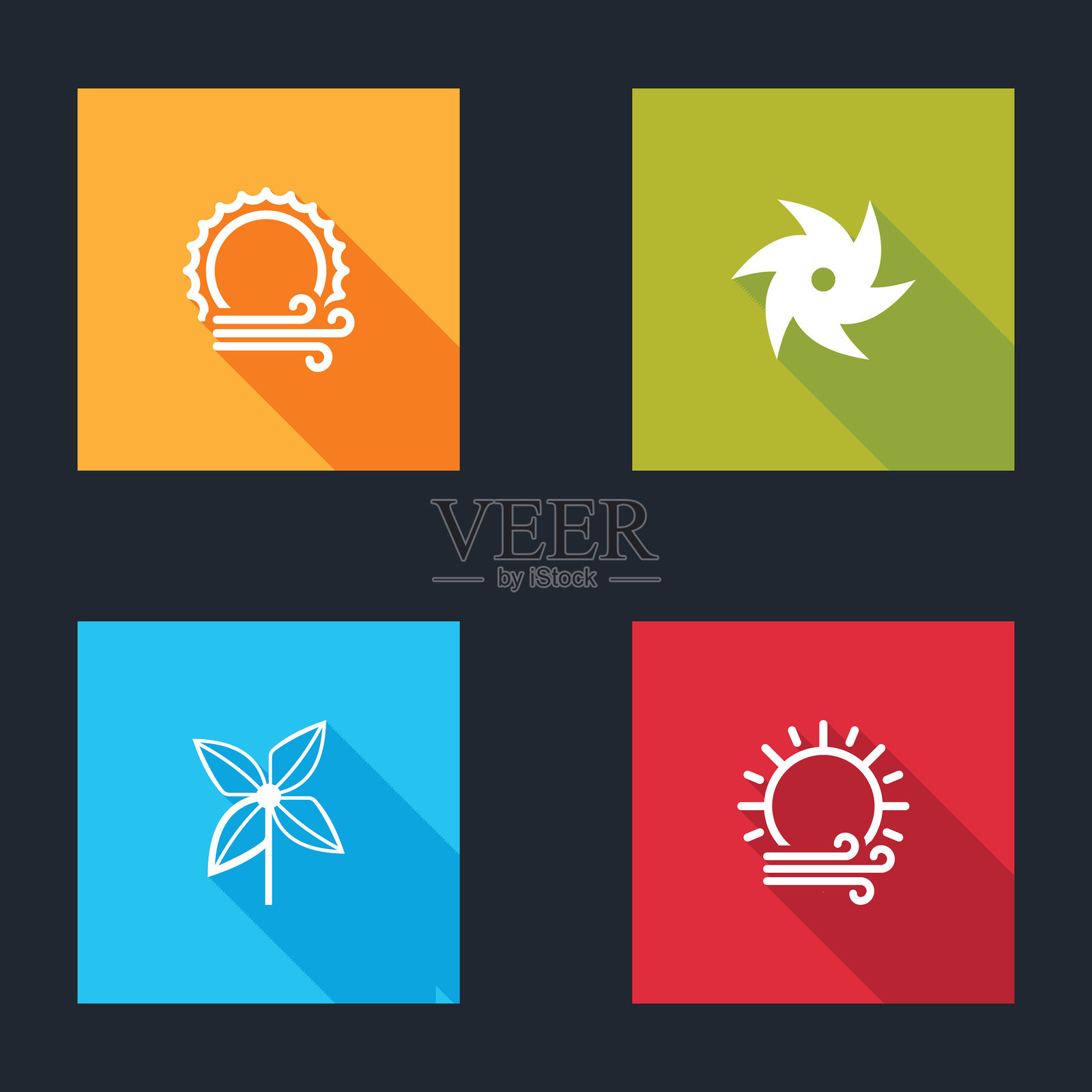 风和太阳，龙卷风，风车和图标。矢量图插画图片素材