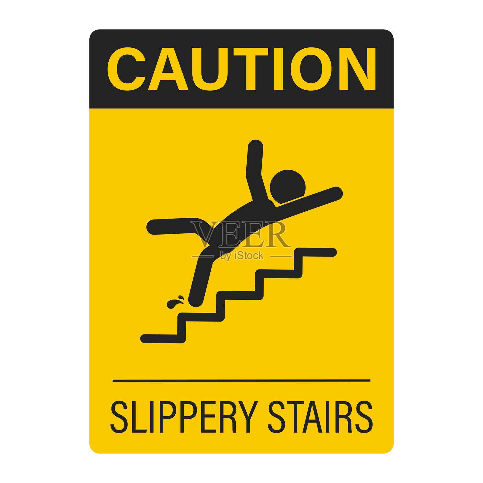 警告：楼梯滑，注意脚下安全标志插画图片素材