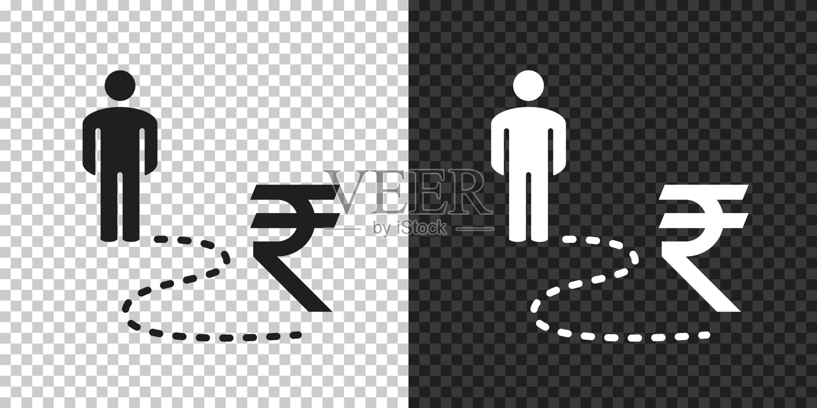 印度卢比道路上的人。设计图标，背景为空白。插画图片素材