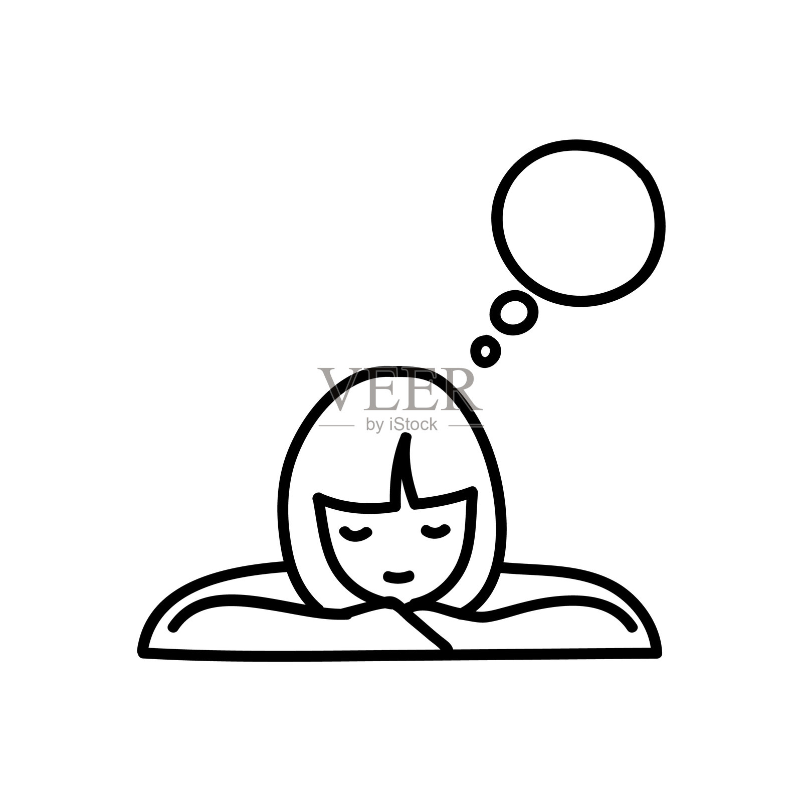 思考中的女性图标 手绘矢量插图插画图片素材