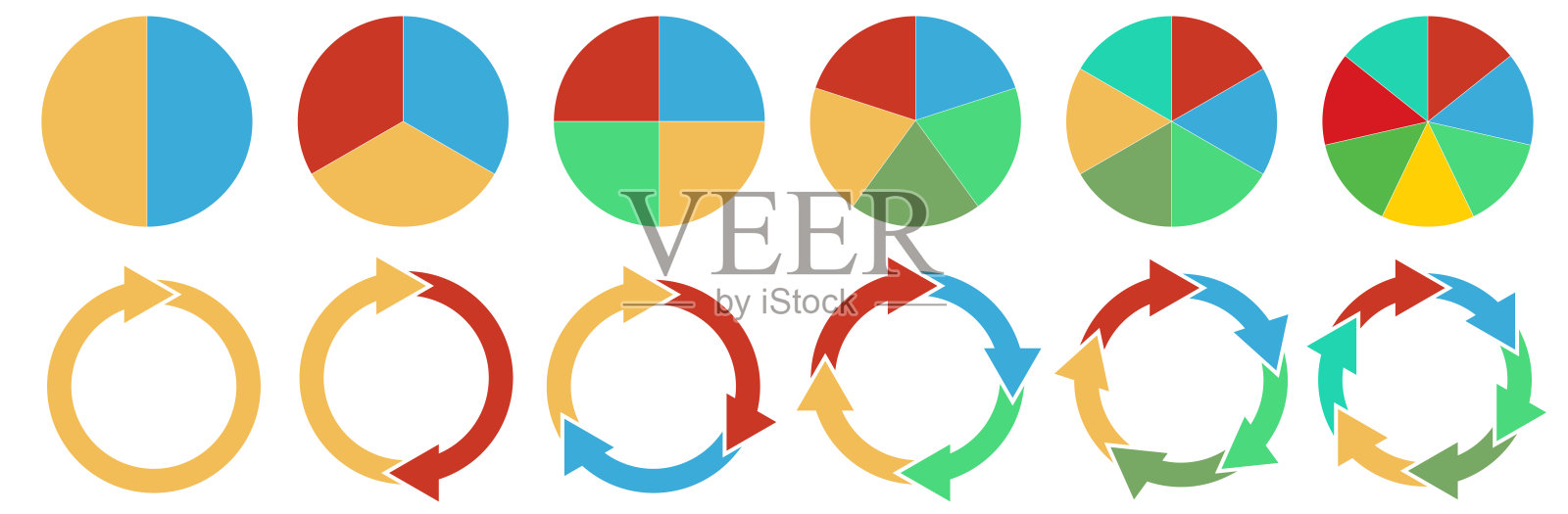 多彩的圆形图表用于信息图表和数据可视化插画图片素材