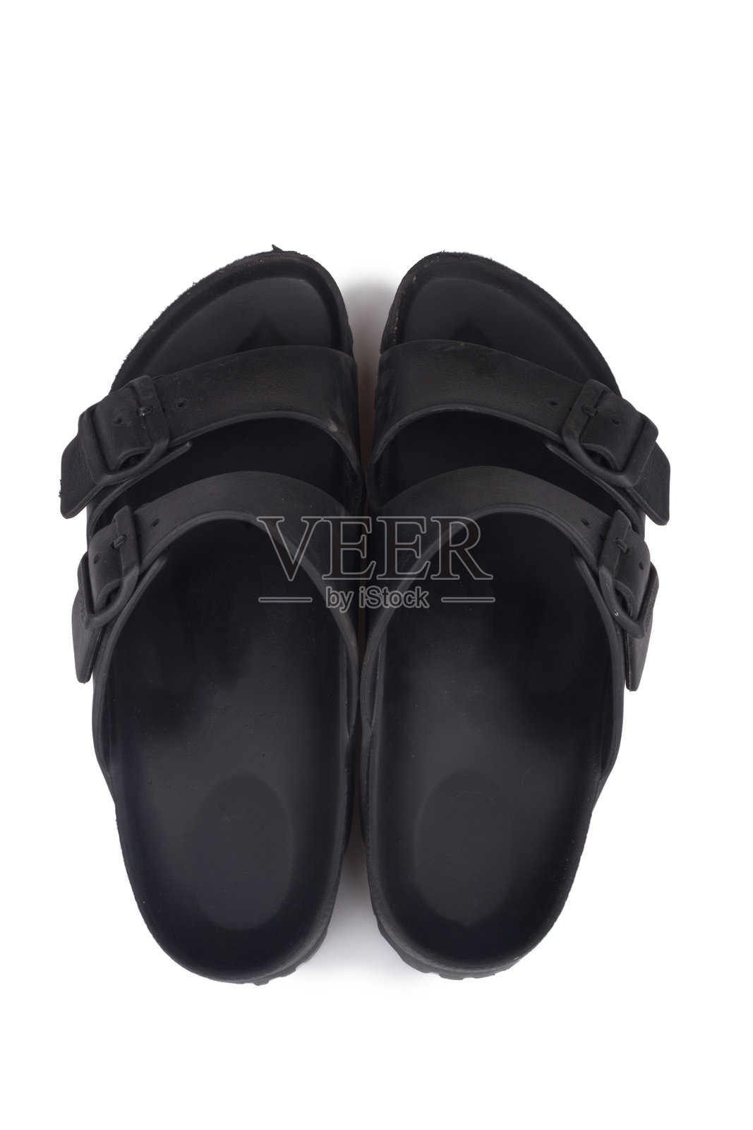 黑色人字拖鞋孤立在白色背景上照片摄影图片