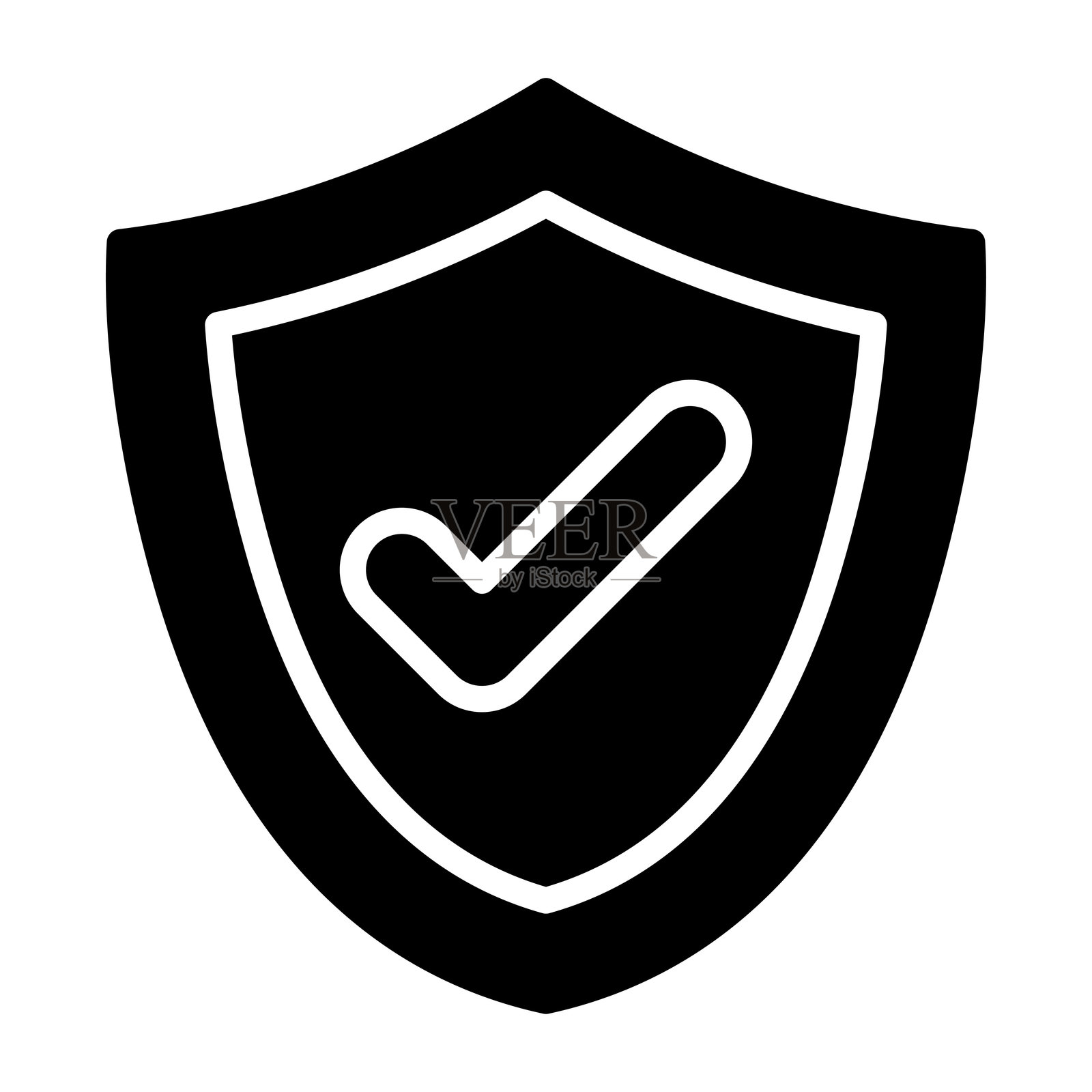 带有勾号图标的保护盾牌。插画图片素材