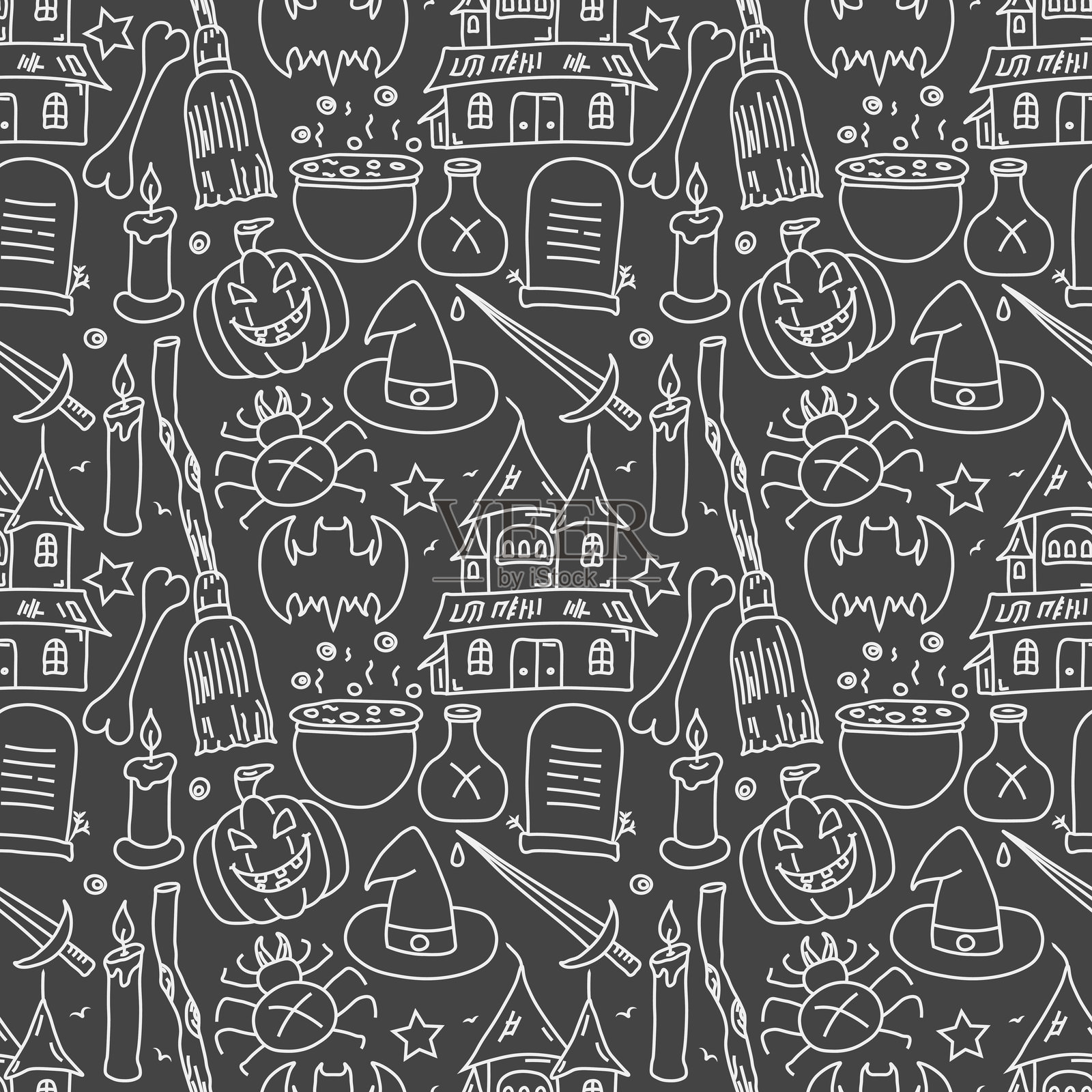 无缝万圣节图案。涂鸦万圣节背景插画图片素材