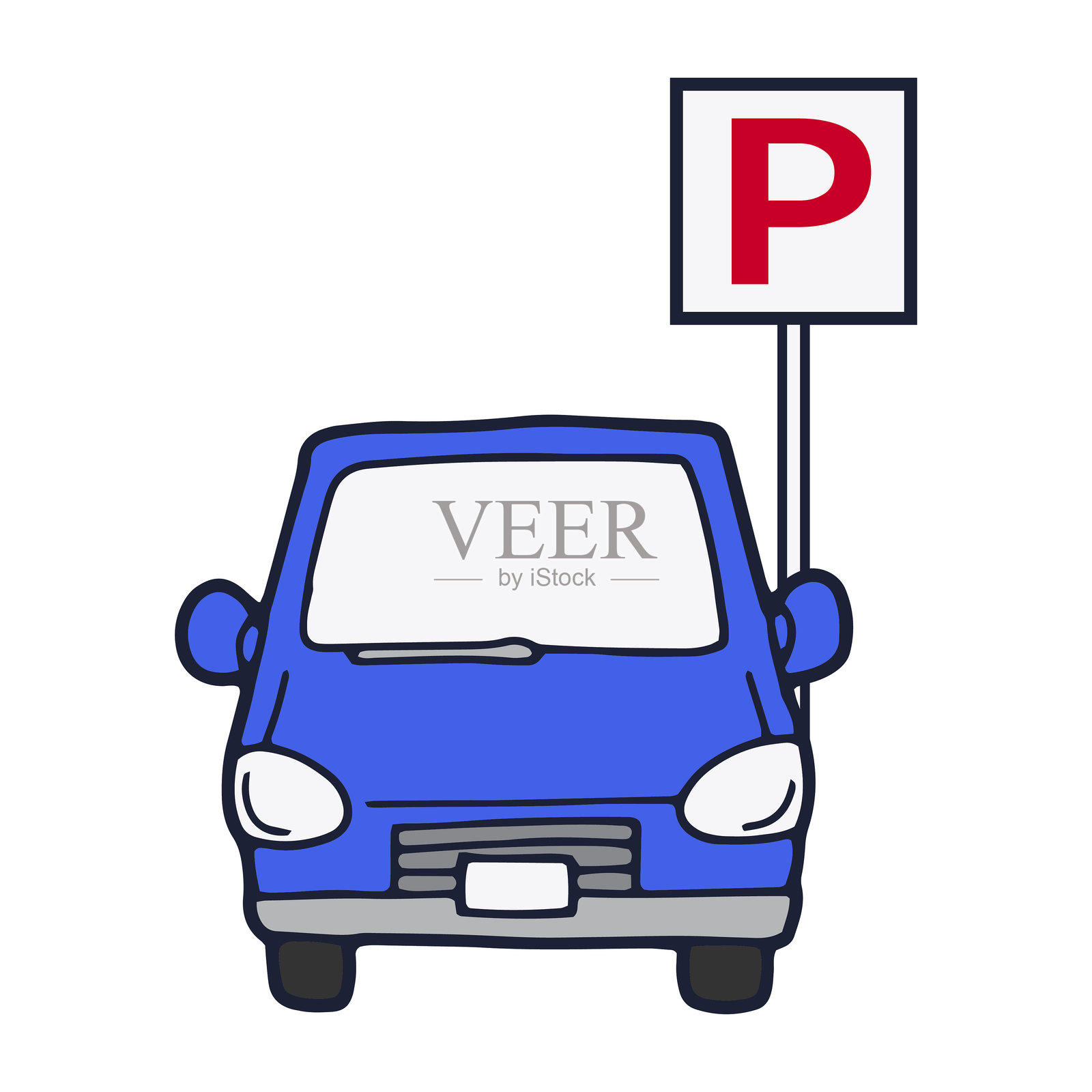 停车场中的蓝色汽车插画图片素材