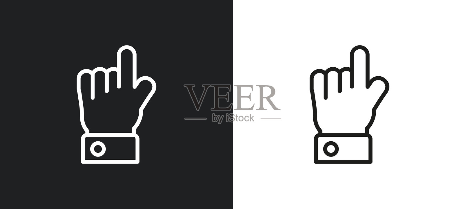 白色和黑色的手指指向的轮廓图标。来自美式足球系列的手指指向平面矢量图标，适用于网页、移动应用和用户界面。插画图片素材