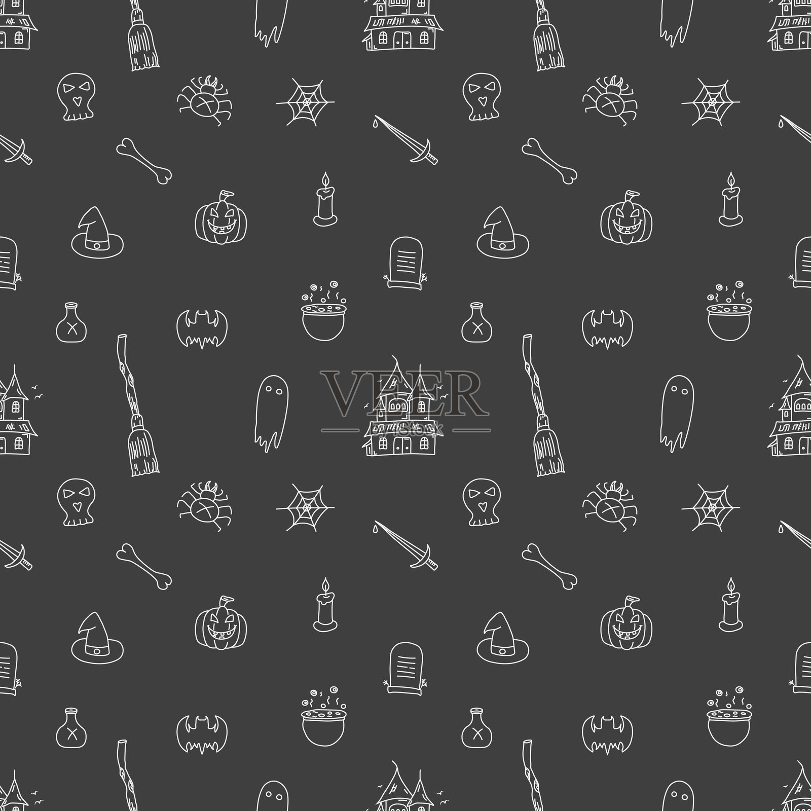 无缝万圣节图案。涂鸦万圣节背景插画图片素材