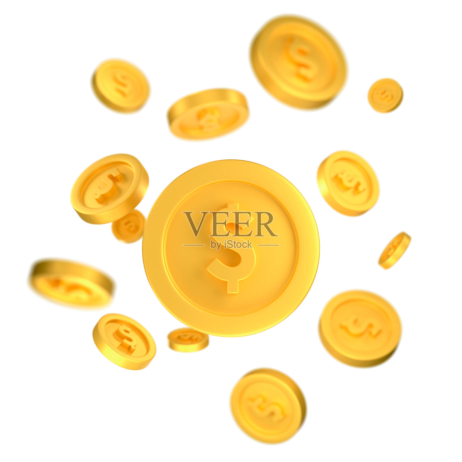 悬浮在空中的美元硬币，3D渲染图照片摄影图片