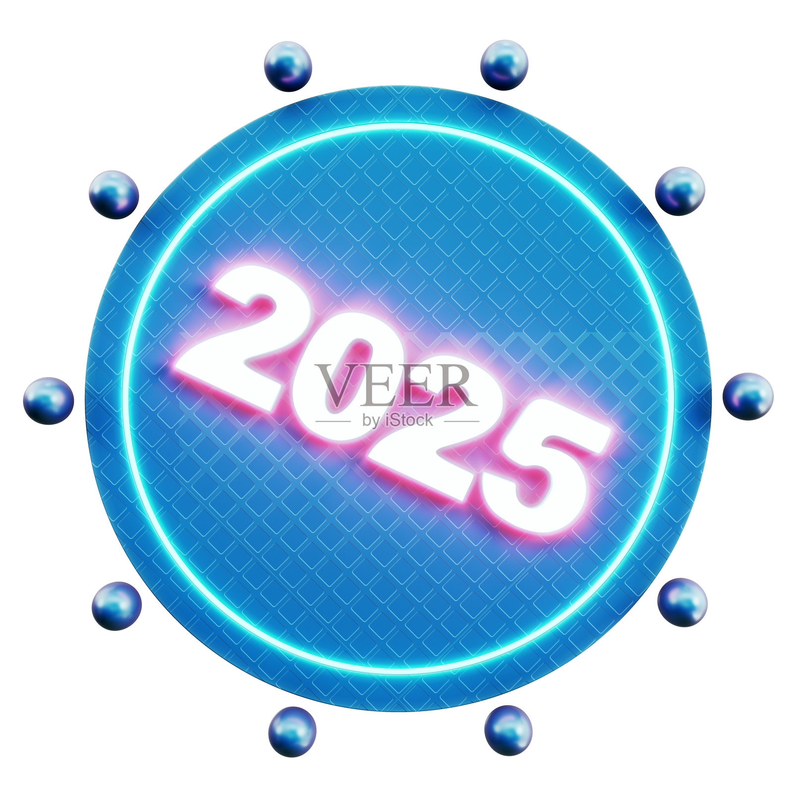 未来派2025新年设计，带有霓虹发光效果，背景为白色照片摄影图片