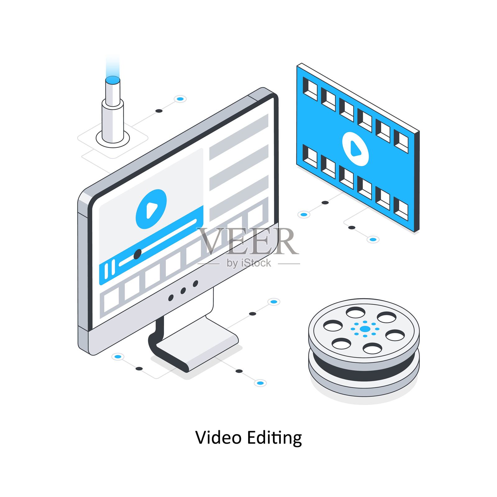 视频编辑等距风格的库存插图。EPS文件库存插图插画图片素材