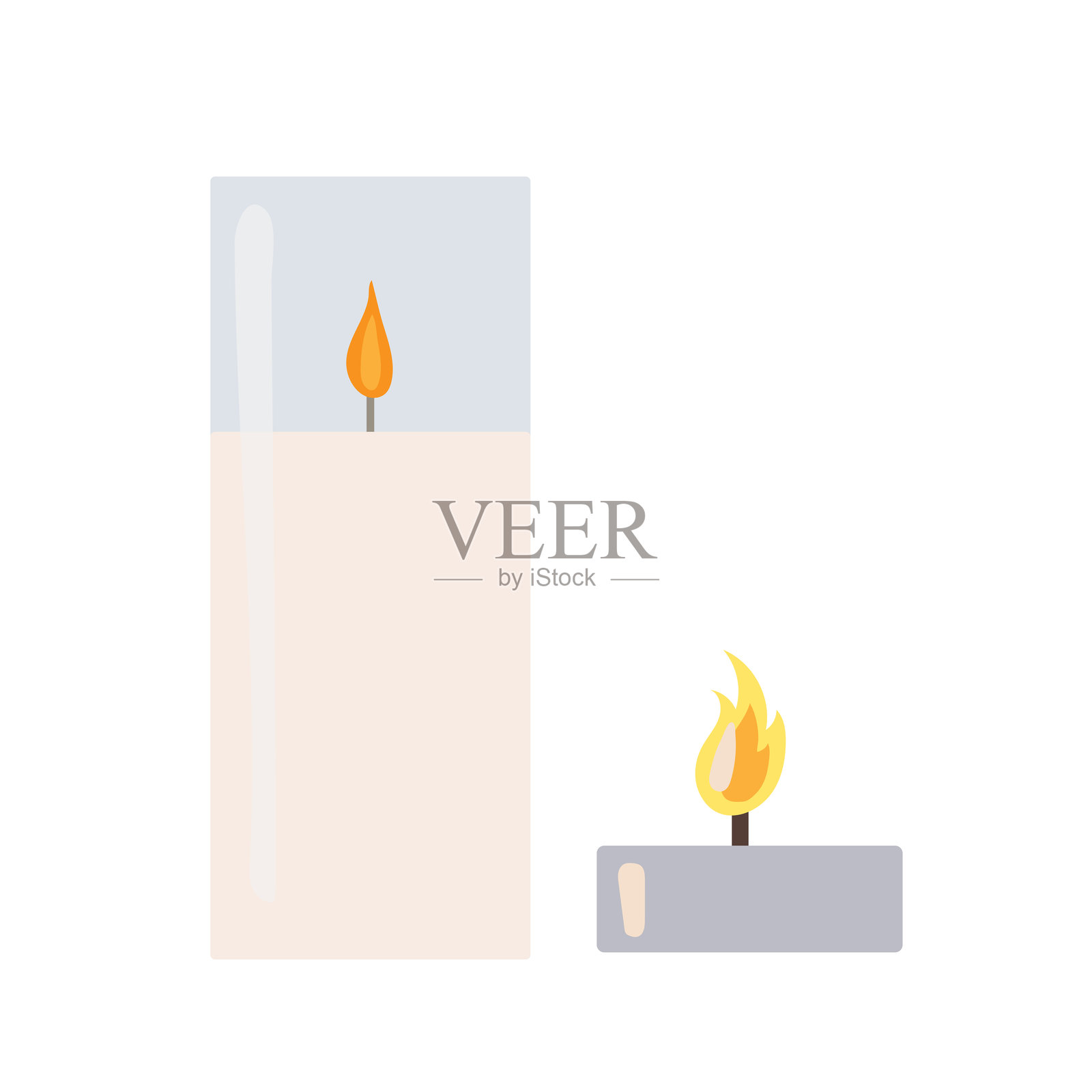 简约的蜡烛与火焰插图，背景为白色插画图片素材