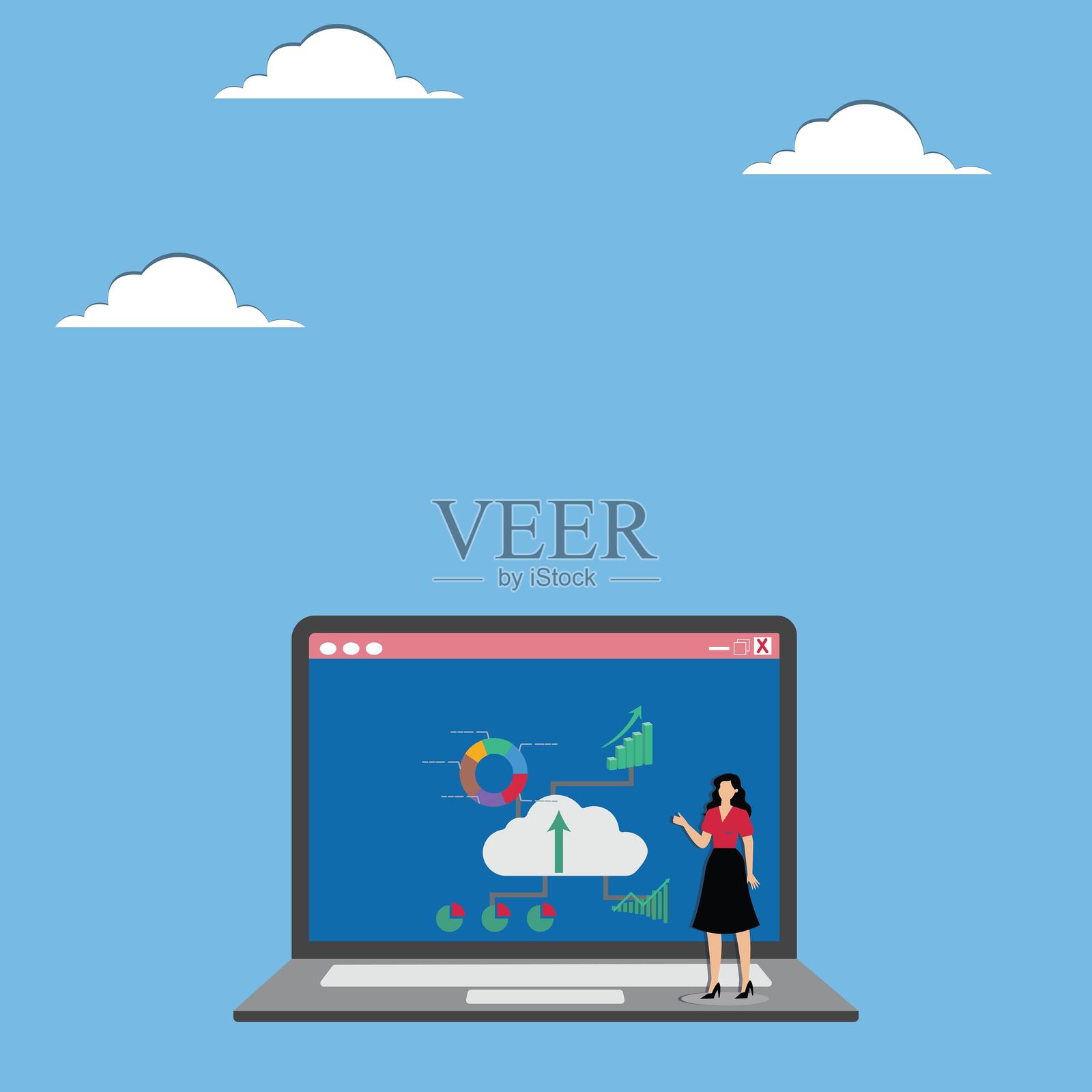 女商人展示屏幕上的图表插画图片素材