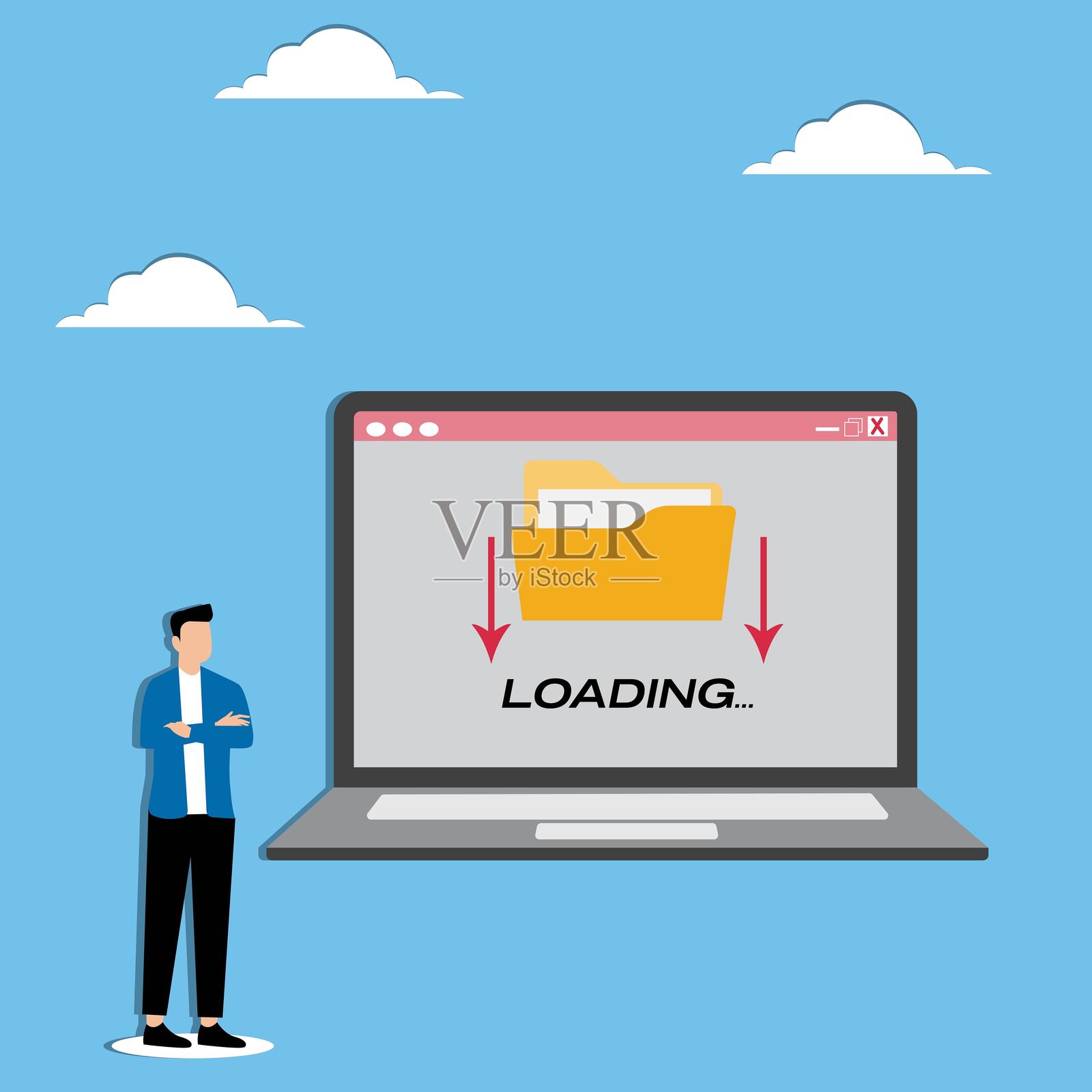 商人正在查看文件夹的下载情况插画图片素材