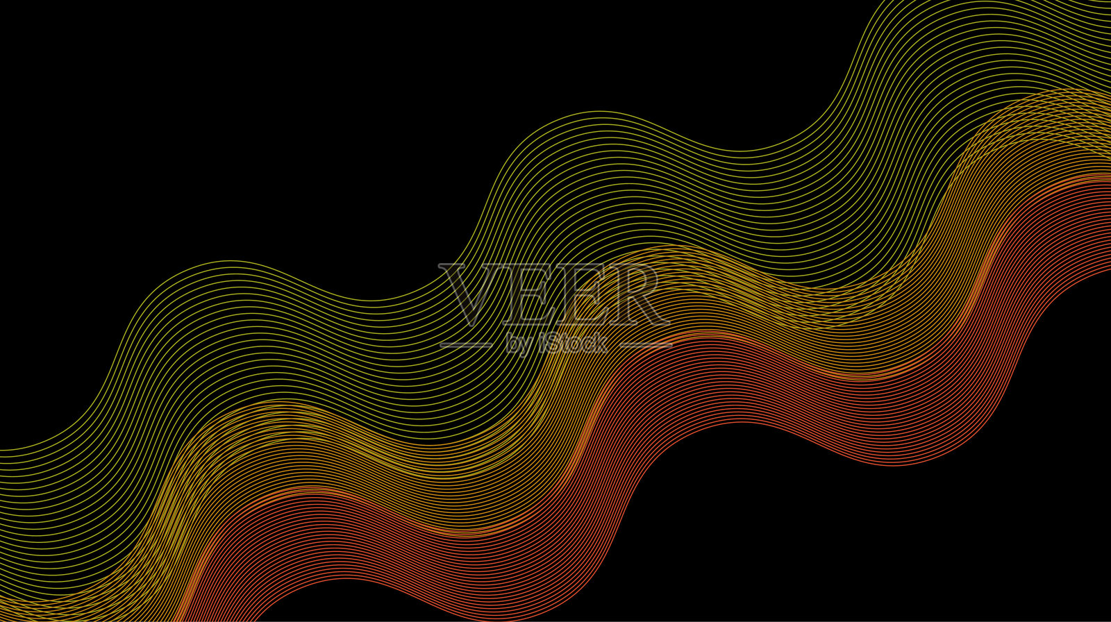 黑色背景上的温暖色调抽象波浪插画图片素材