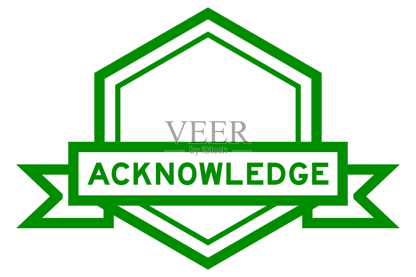 复古绿色六边形标签横幅，上面写着“acknowledge”，背景为白色。插画图片素材
