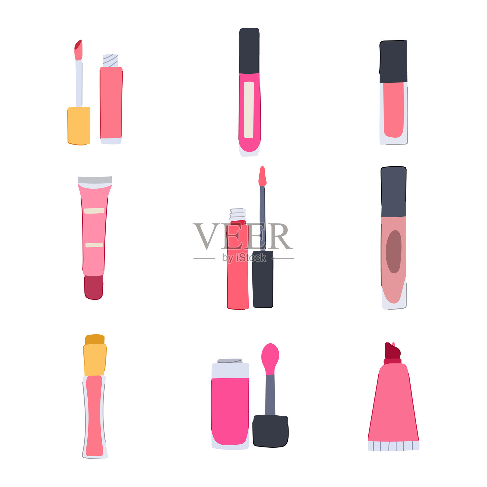 卡通唇彩套装矢量插图插画图片素材