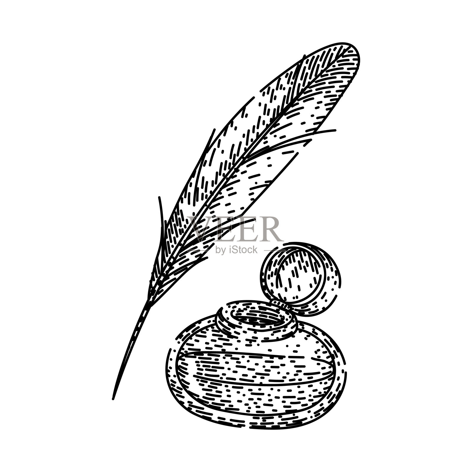 手绘书法墨水瓶素描矢量图插画图片素材