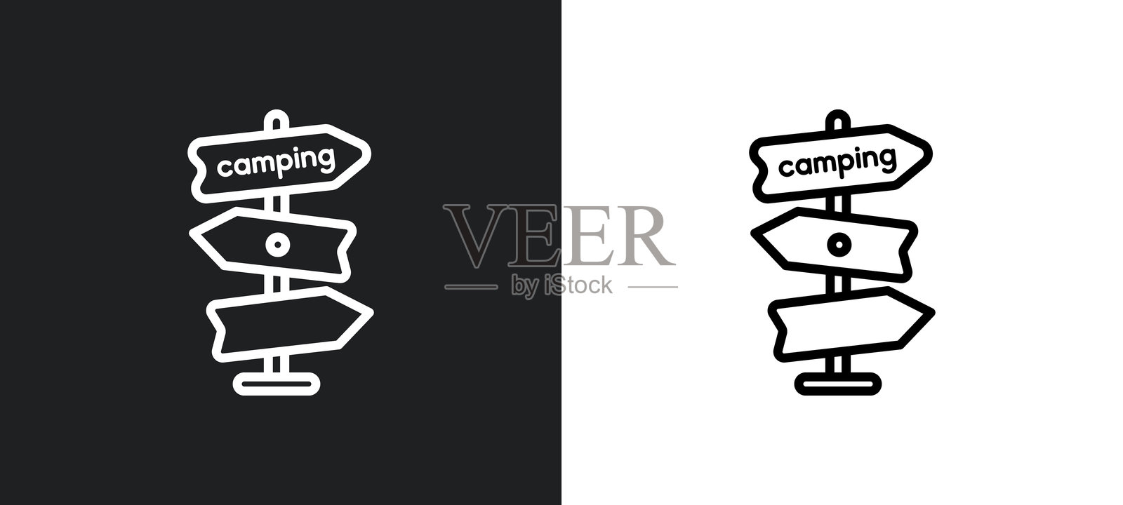 方向轮廓图标，采用黑白色调。来自露营系列的方向扁平矢量图标，适用于网页、移动应用和用户界面。插画图片素材