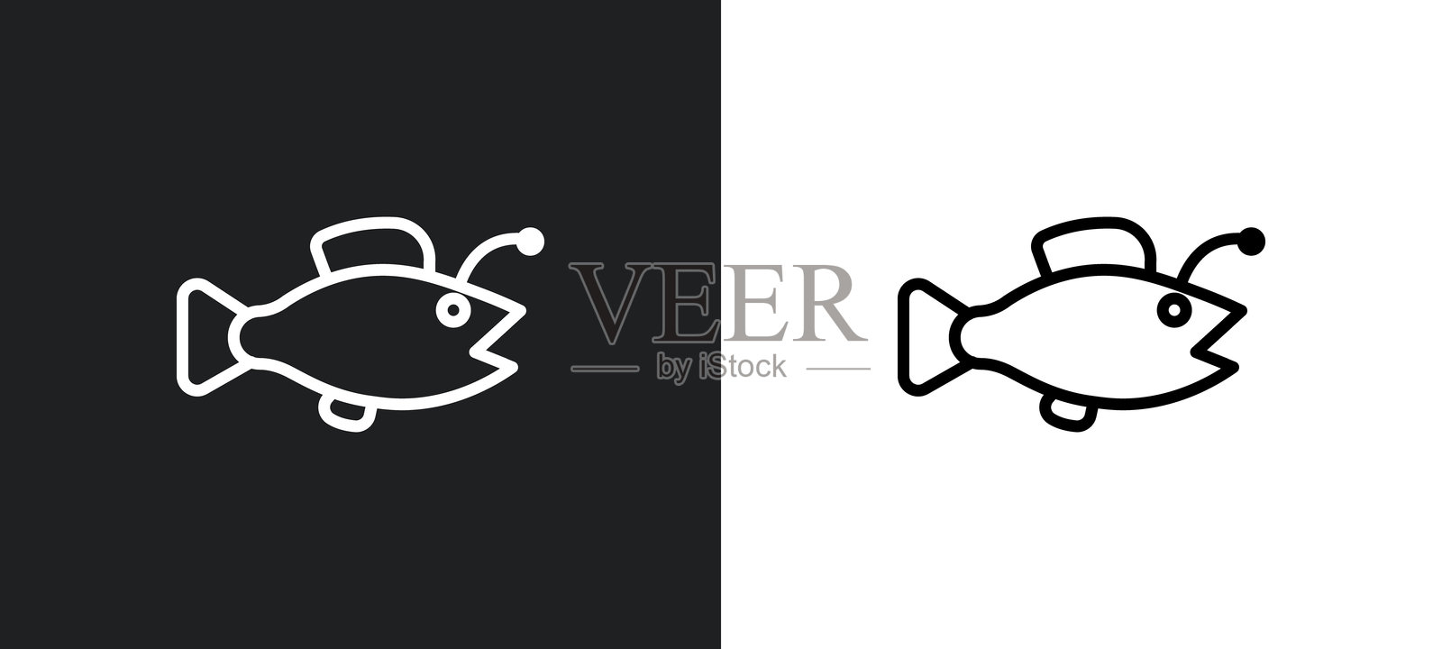 白色和黑色的钓鱼者轮廓图标。来自动物系列的钓鱼者平面矢量图标，适用于网页、移动应用和用户界面。插画图片素材