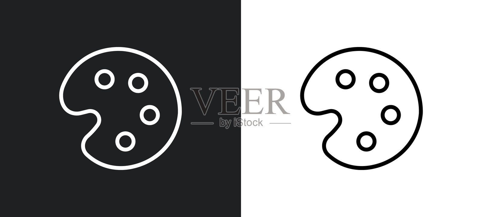 艺术家调色板轮廓图标，采用黑白色。来自艺术系列的艺术家调色板平面矢量图标，适用于网页、移动应用和用户界面。插画图片素材