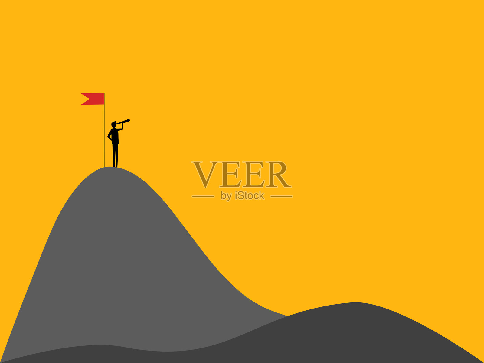 寻找新目标，追求雄心壮志。商人展望新的高峰。插画图片素材