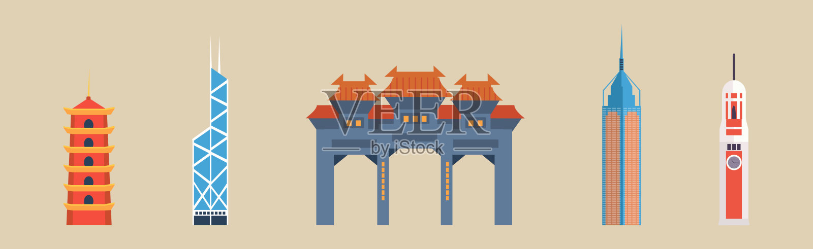 中国著名地标和建筑矢量图集插画图片素材