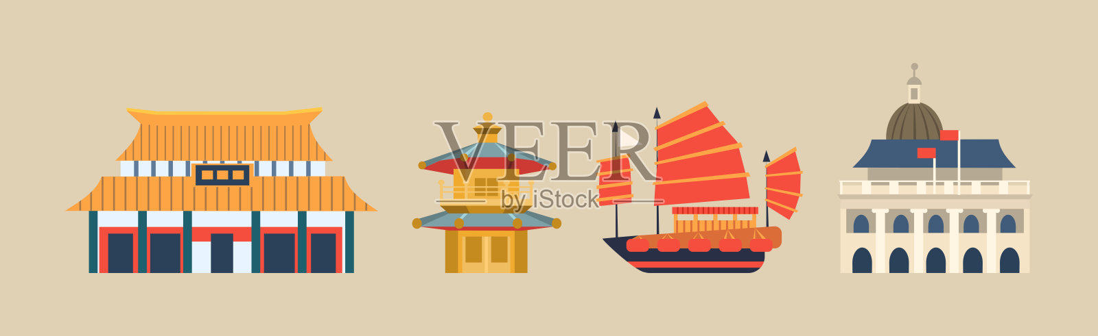 中国著名地标和建筑矢量图集插画图片素材