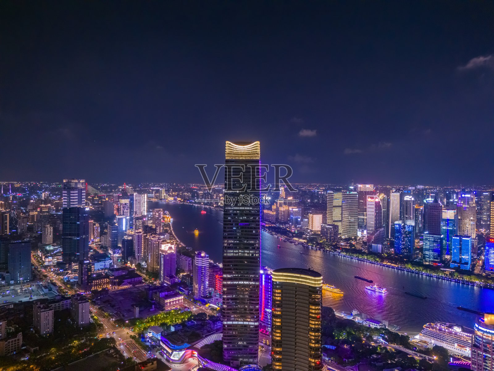 上海夜景的鸟瞰图照片摄影图片