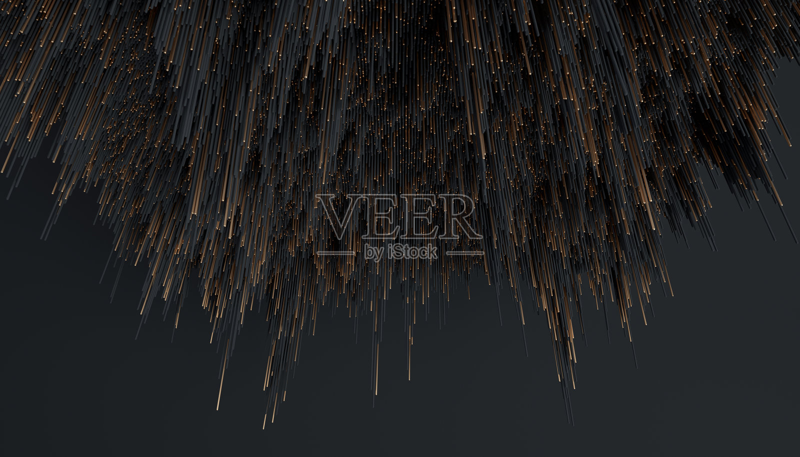 黑色和金色的抽象细致形状的3D渲染图。照片摄影图片