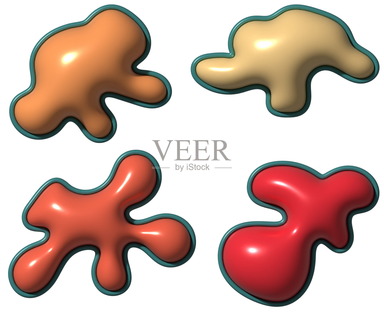 各种充气的多彩球体，表面光滑，背景独立，3D渲染插图照片摄影图片