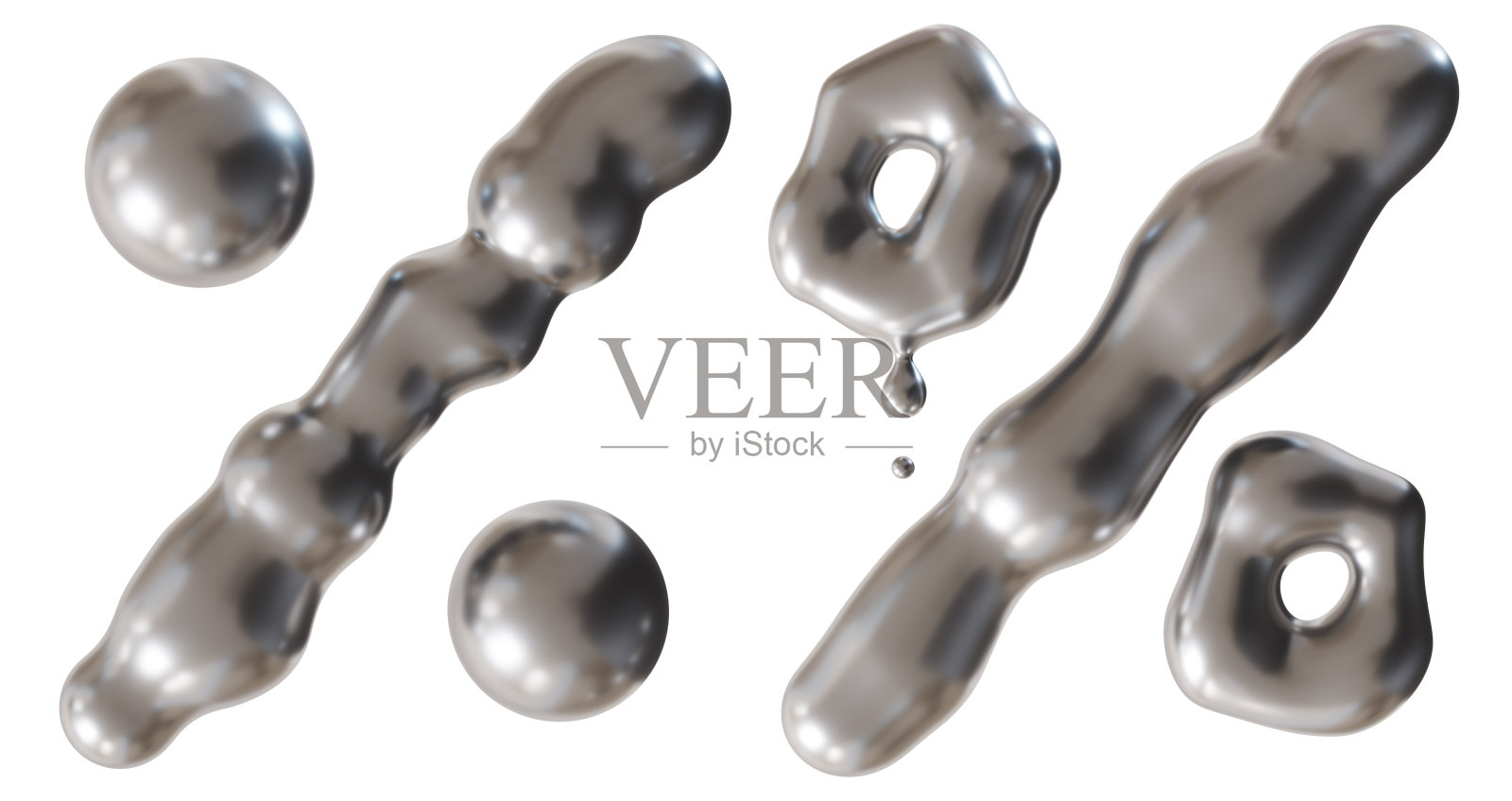 闪亮的、类似铬的百分比符号，呈液态金属外观，孤立在白色背景上。未来感、科技感、现代设计。非常适合在创新视觉中代表销售或折扣。3D效果。照片摄影图片