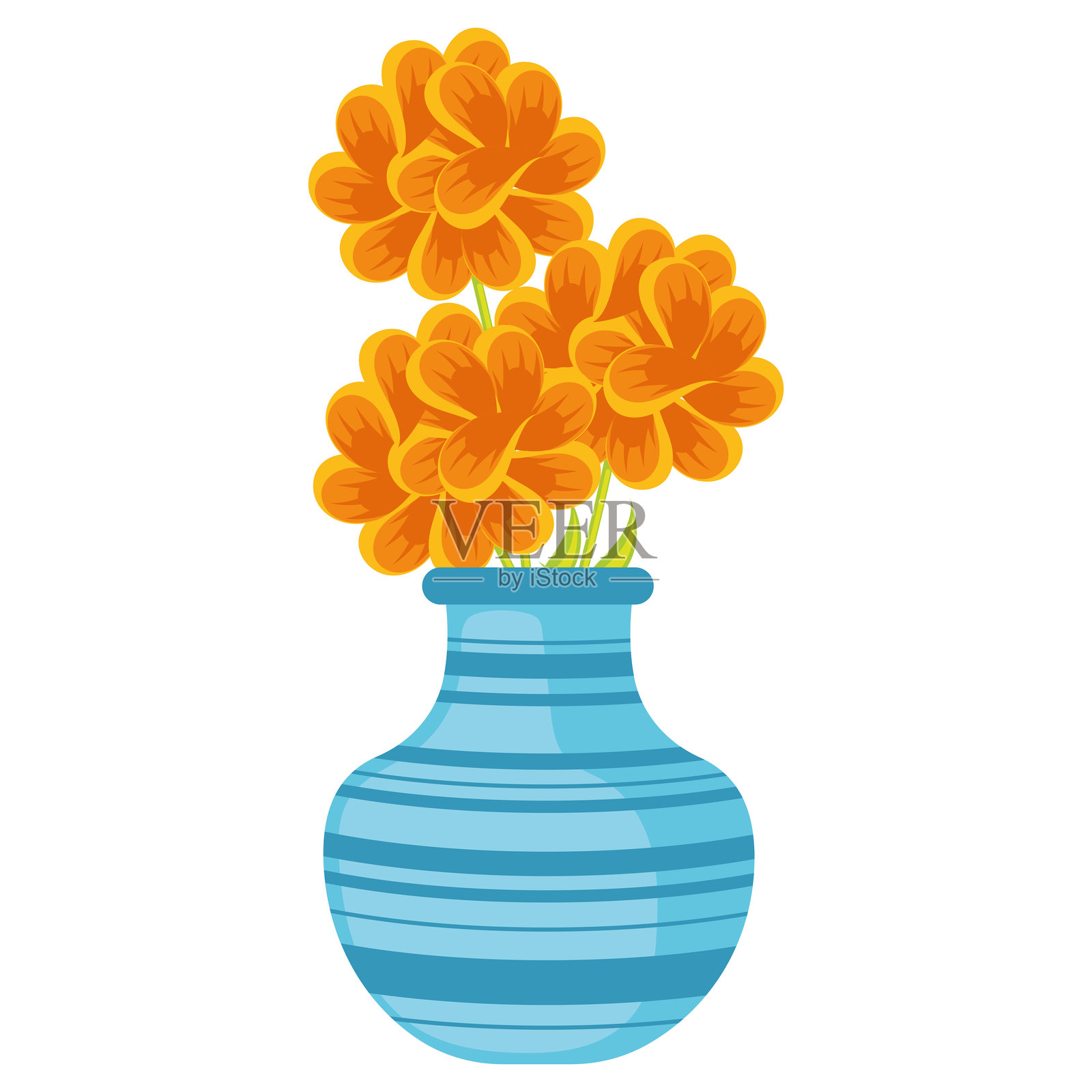 蓝色花瓶与橙色花朵的家居装饰矢量图插画图片素材