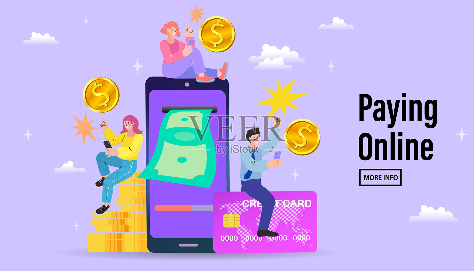 在线钱包到智能手机的资金转移。金融储蓄。经济概念。插画图片素材