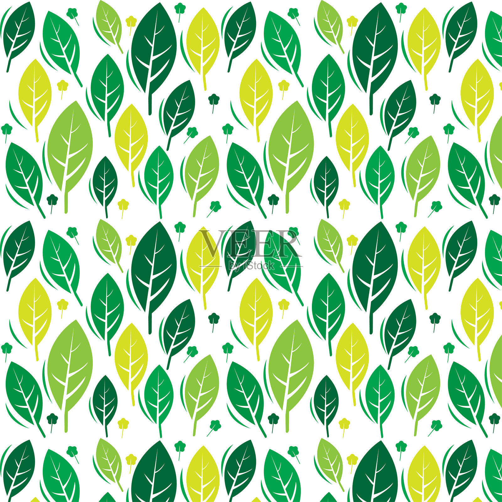无缝叶子矢量图案背景，抽象无缝自然叶子图案插图，白色背景插画图片素材