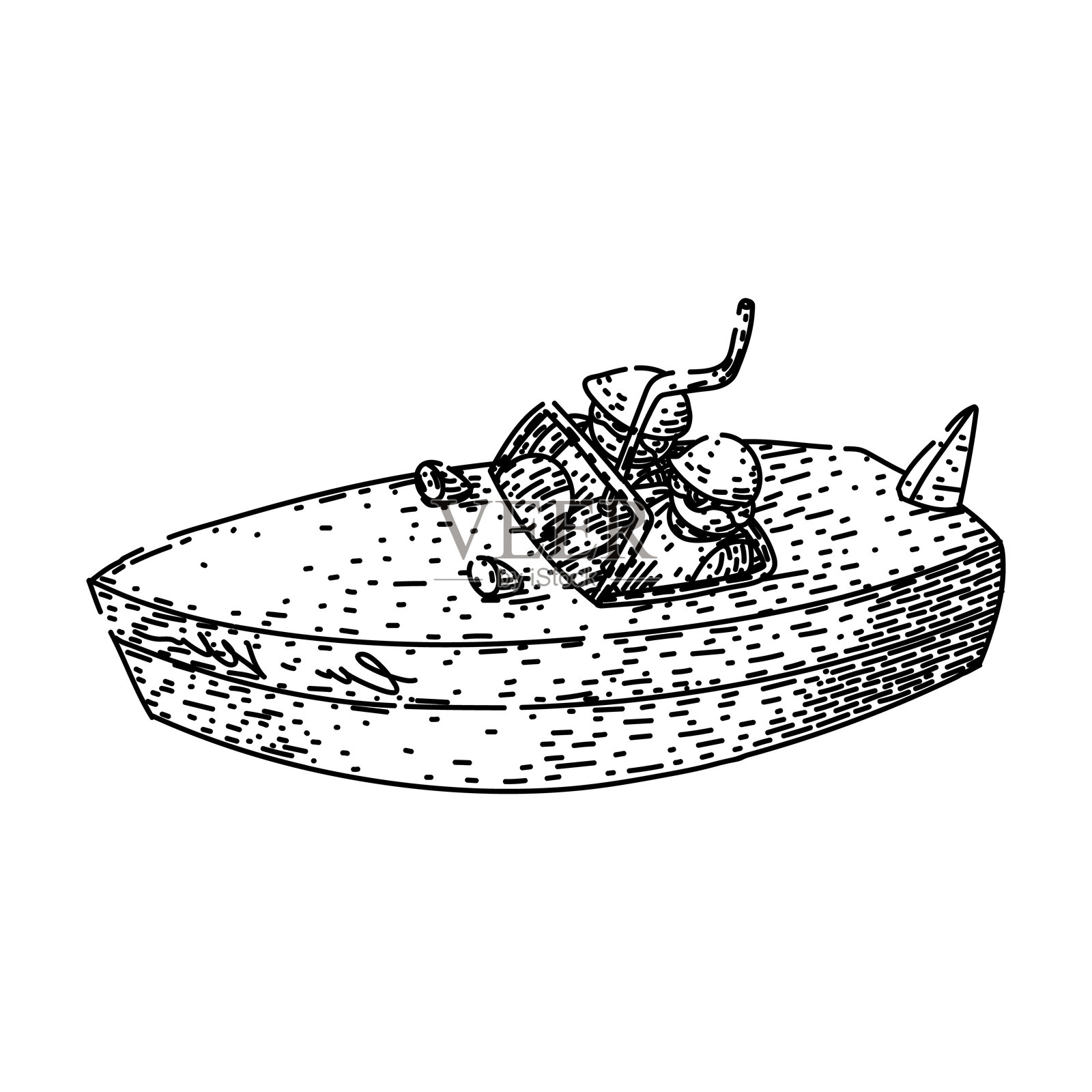 手绘矢量独木舟玩具船草图插画图片素材