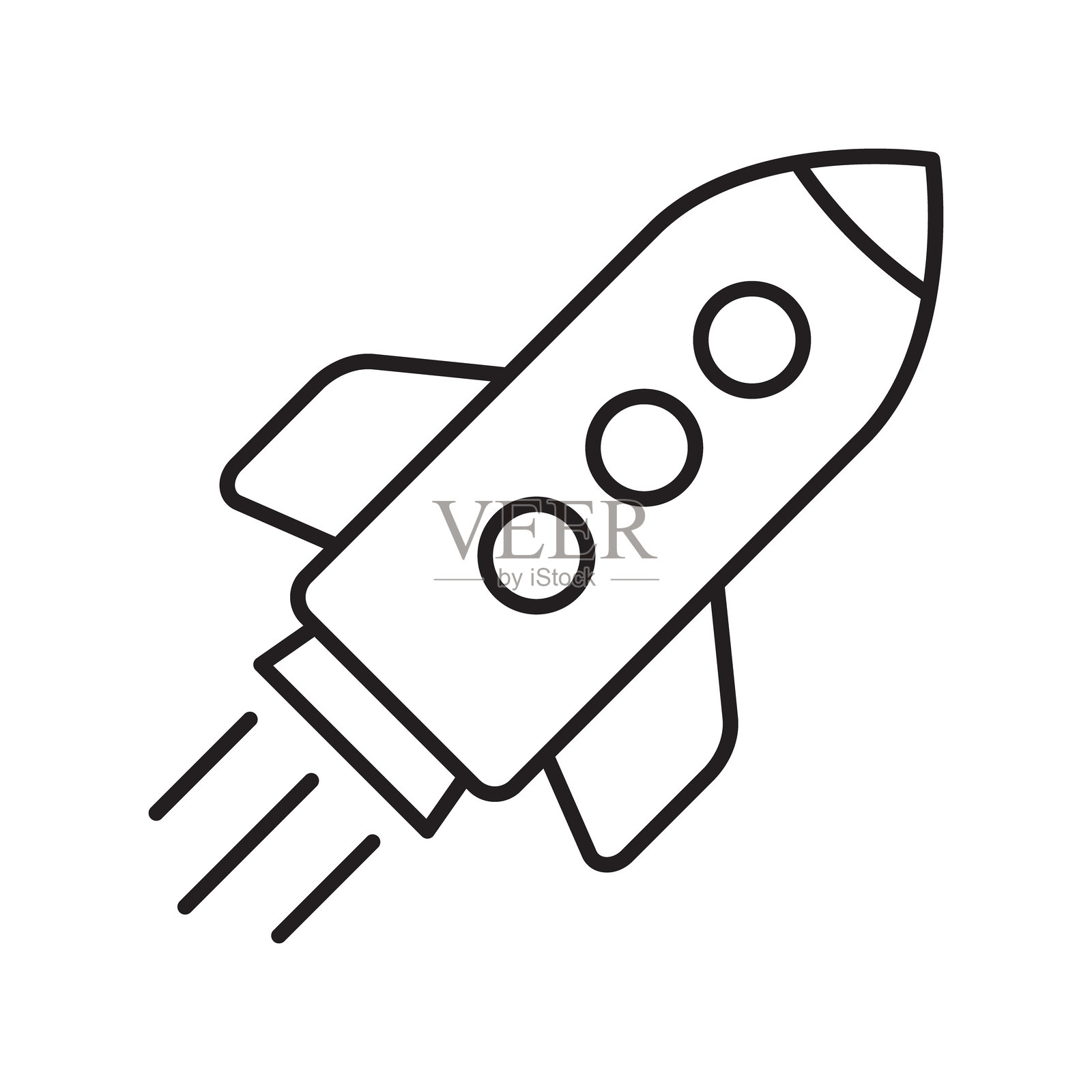 火箭线条图标。飞行火箭图标。插画图片素材