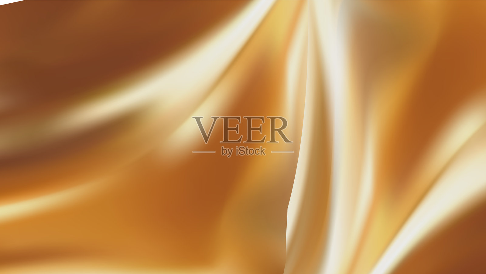 飞舞的金色丝绸织物旗帜背景。光滑优雅的金色缎面在白色背景上独立展示。黄色在风中飘扬。使用了网格工具。插画图片素材