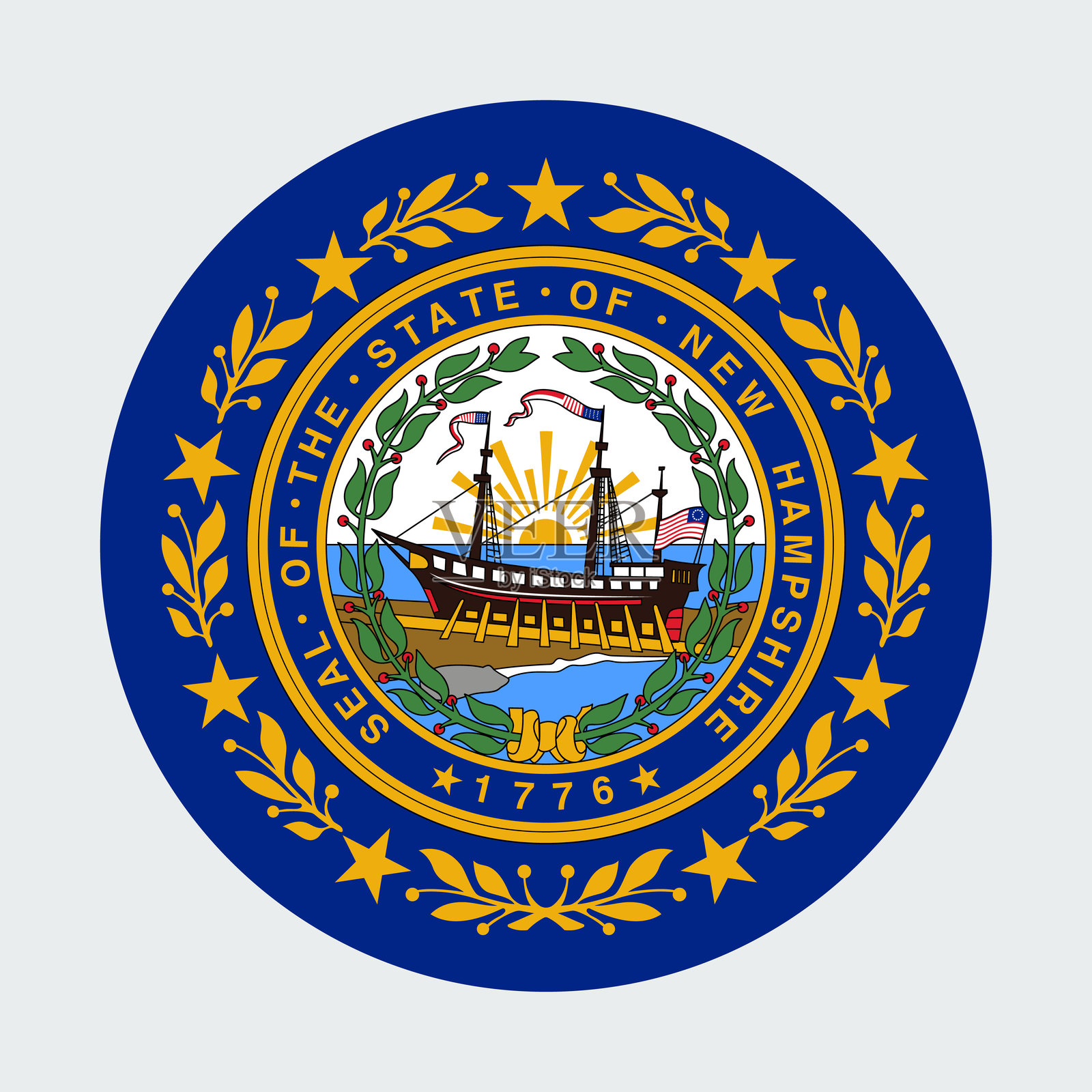 新罕布什尔州州旗，矢量圆形图标插画图片素材