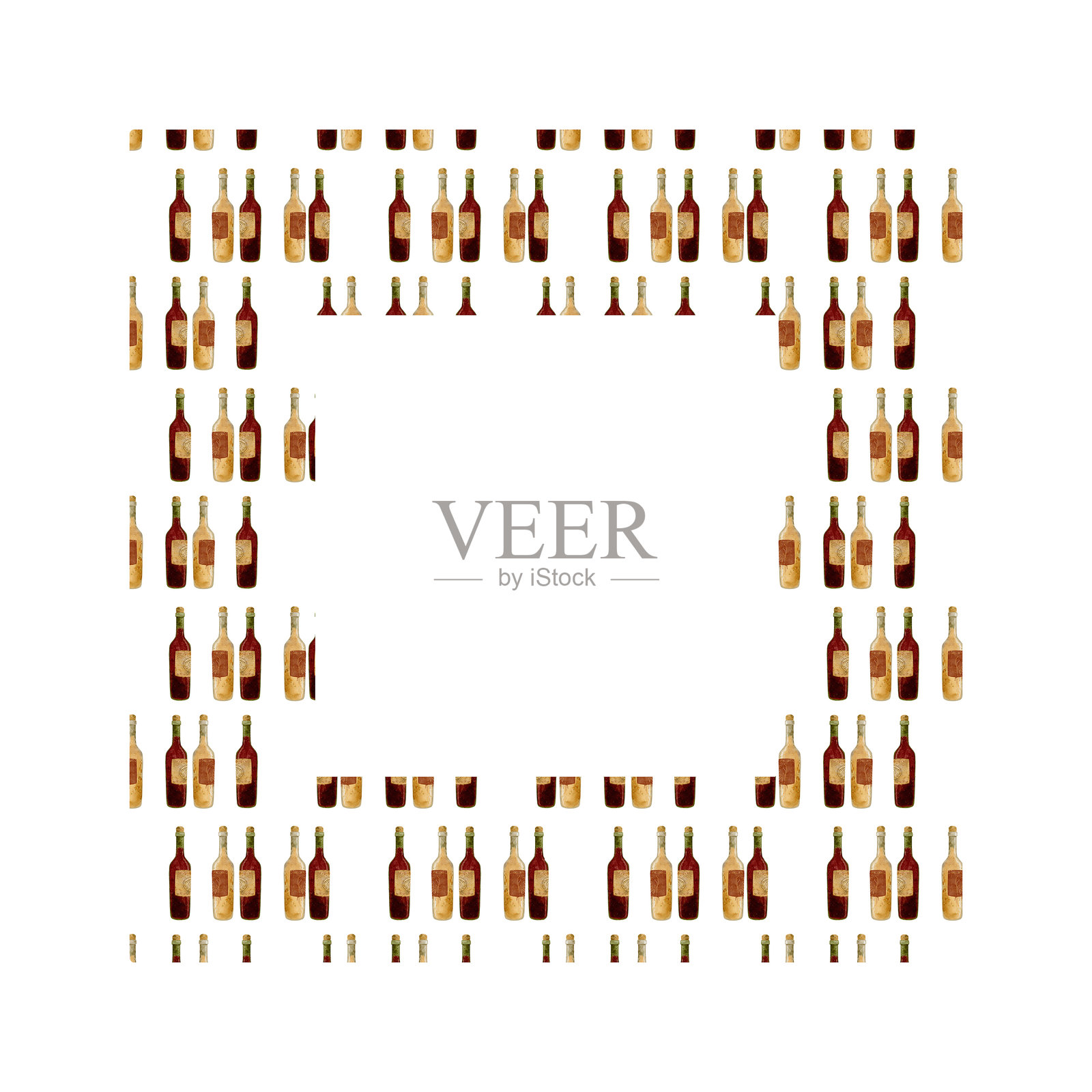 复古葡萄酒瓶的风格化边框，适合独特和创意设计的探索插画图片素材