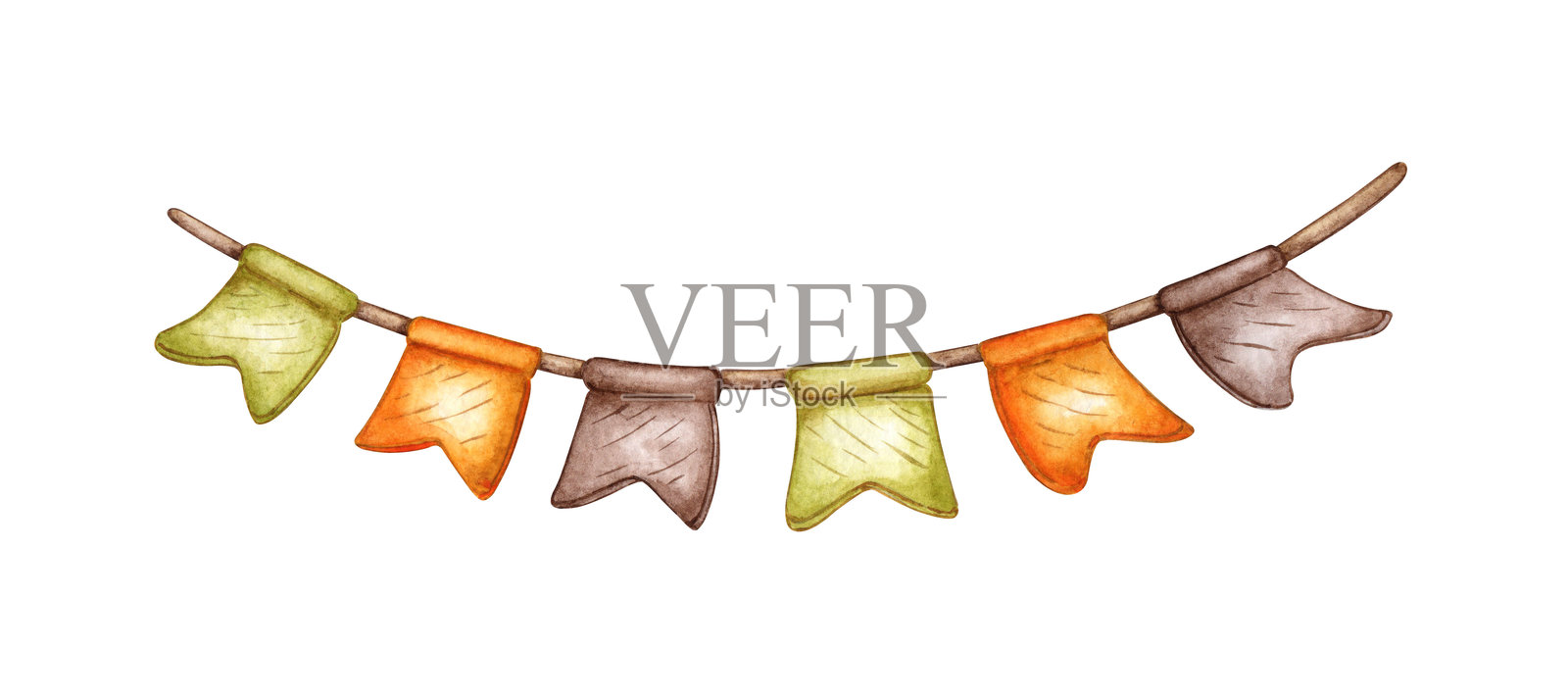 水彩旗帜花环插画图片素材