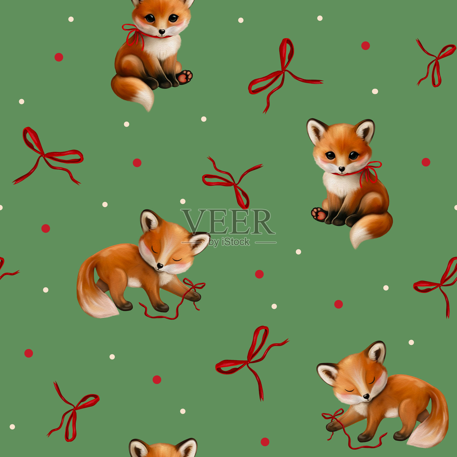 秋季和谐：手绘枫叶、秋季花卉、橡果、蘑菇和狐狸的无缝图案，温暖的自然色调。非常适合季节性设计、面料、包装和家居装饰。插画图片素材