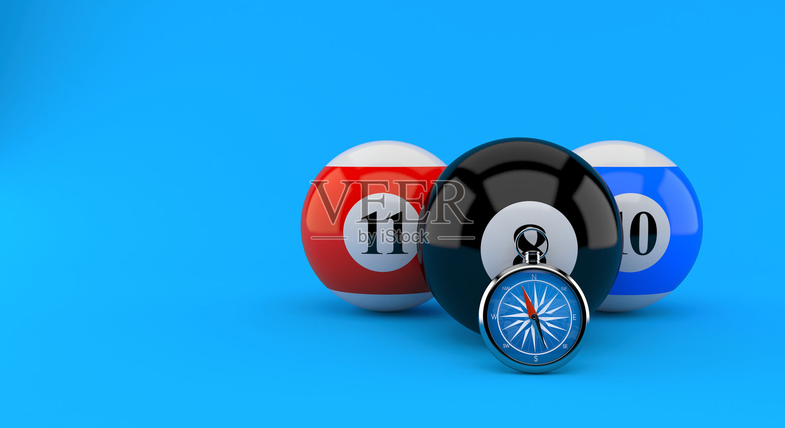 带有指南针的台球球照片摄影图片