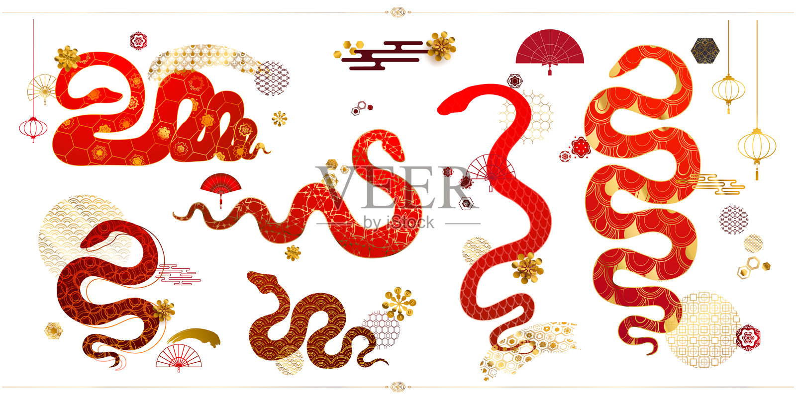 2025年快乐的中国新年，农历蛇年。插画图片素材