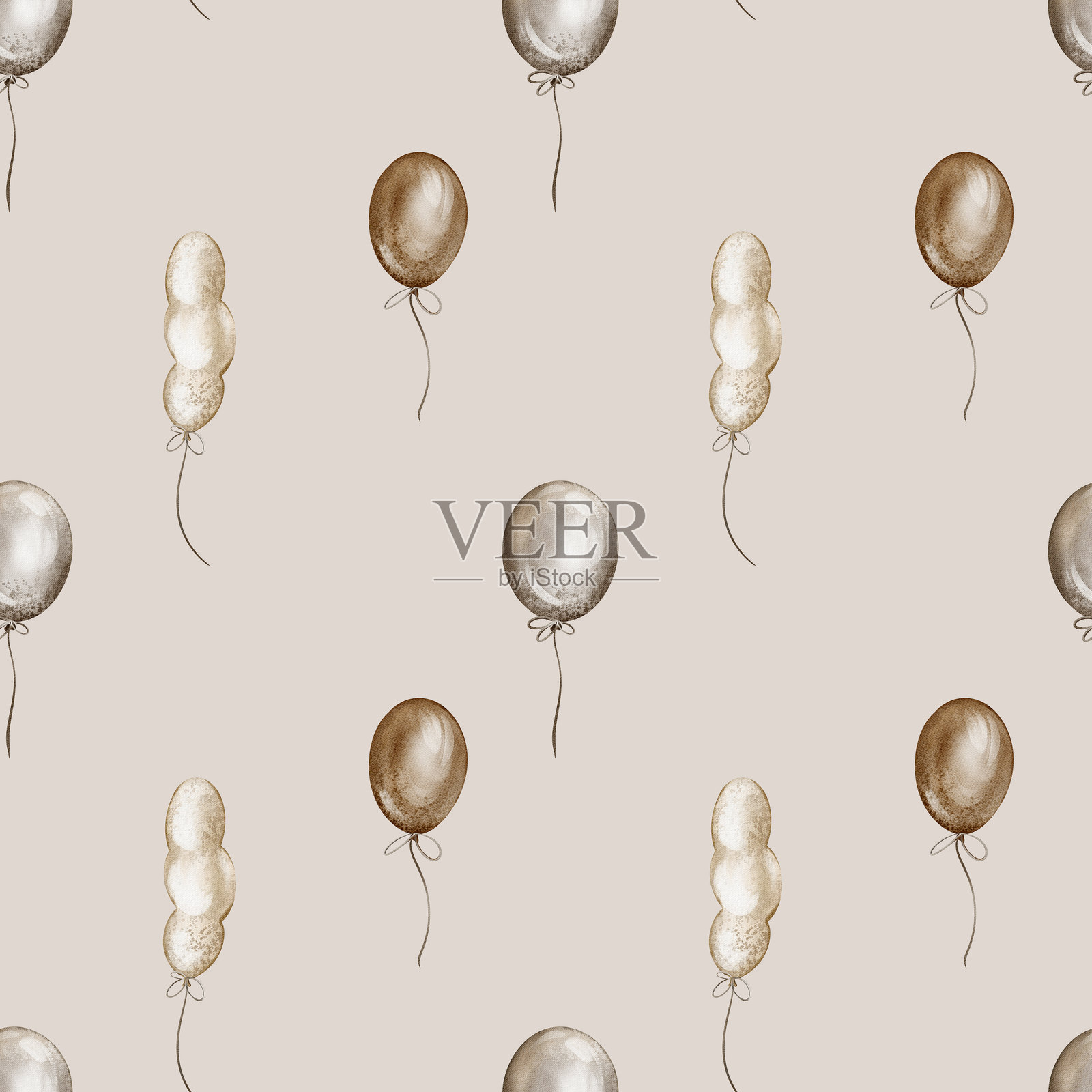 波西米亚风格的水彩气球无缝背景插画图片素材