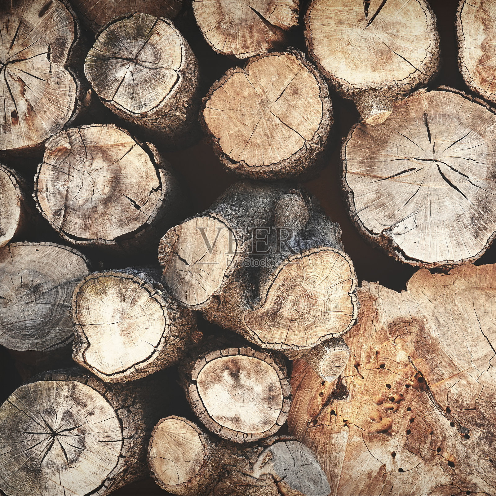 阳光下的原木堆叠纹理照片摄影图片